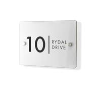 Personalised House Number Plaque 210mm x 148mm Matt White Address House Sign Door Number Plate Contemporary Modern Printed Address Signage With Hidden Fixings Waterproof & Scratch-Resistant