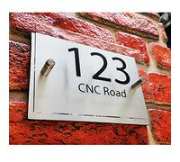 Personalised House Number Plaque Door Sign And Street Name Multiple Designs With Brushed Aluminium Backing Plate With Clear Acrylic And Silver Bolts