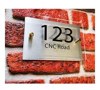 Personalised House Number Plaque Door Sign And Street Name Multiple Designs With Brushed Aluminium Backing Plate With Clear Acrylic And Gold Bolts