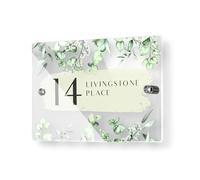 Personalised House Number Plaque Eucalyptus Design Modern Address House Sign with Hidden Fixings 210mm x 148mm House Number Printed Address Signage Floral Plaque