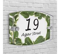 Personalised House Number Plaque in Arc- Rectangle shape Glass Effect Acrylic Sign Door Plate Wall Display in Premium Quality 2 Part Acrylic- Choose Your Own Design & Font (Greenery)