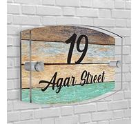 Personalised House Number Plaque in Arc- Rectangle shape Glass Effect Acrylic Sign Door Plate Wall Display 2 Part Acrylic- Choose Your...