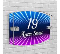 Personalised House Number Plaque in Arc- Rectangle shape Glass Effect Acrylic Sign Door Plate Wall Display in Premium Quality 2 Part Acrylic- Choose Your Own Design & Font (3D Style)