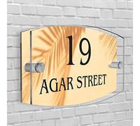 Personalised House Number Plaque in Arc- Rectangle shape Glass Effect Acrylic Sign Door Plate Wall Display in Premium Quality 2 Part Acrylic- Choose Your Own Design & Font (Brown Leaf)