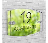 Personalised House Number Plaque in Arc- Rectangle shape Glass Effect Acrylic Sign Door Plate Wall Display in Premium Quality 2 Part Acrylic- Choose Your Own Design & Font (3D In Green)