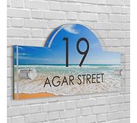 Personalised House Number Plaque in Oriental shape Glass Effect Acrylic Sign Door Plate Wall Display in Premium Quality 2 Part Acrylic- Choose Your Own Design & Font (Beach Theme)