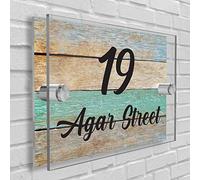 Personalised House Number Plaque in Rectangle shape Glass Effect Acrylic Sign Door Plate Wall Display in Premium Quality 2 Part Acrylic- Choose Your Own Design & Font (Wooden Theme)