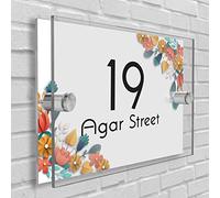 Personalised House Number Plaque in Rectangle shape Glass Effect Acrylic Sign Door Plate Wall Display in Premium Quality 2 Part Acrylic- Choose Your Own Design & Font (Corner Flowers)