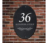 Personalised House Number Plaques Slate Housewarming Gift for Family Home New House Neighbor Gate UV Printed Natural Door Sign with Any Text Hand Finished in UK (27x19cm Oval)
