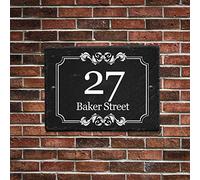 Personalised House Number Plaques Slate Housewarming Gift for Family Home New House Neighbor Gate UV Printed Natural Door Sign with Any Text Hand Finished in UK (20x15cm Rectangle)