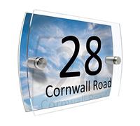 Personalised House Number Sign Printed Plaque Garden Glass Effect Acrylic Sign Door Plate Marble Wall Display 2 Part Branded Acrylic (Blue sky with white clouds background)