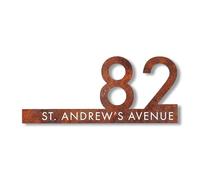 Personalised House Number Sign Rust Effect Contemporary Cut Out Modern House Sign Door Number Plate Printed Address Signage With Hidden Fixings Weatherproof & Scratch-Resistant