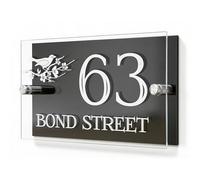 Personalised House Numbers Plaques by Blitz Craft | Double Layered Clear and Black Acrylic Finish | Custom Address, Street Name with Door Numbers for Outside, Fixings Included (200x130mm) Design 4