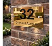 Personalised House Numbers Plaques by Blitz Craft | Glass Effect Acrylic and Gold Mirrored Finish | Custom Address Text with Door Numbers for Outside, Weatherproof Design with Fixings (200x130mm)
