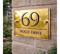 Personalised House Numbers Plaques by Blitz Craft | Glass Effect Acrylic and Gold Mirrored Finish | Custom Address Text with Door Numbers for Outside, Weatherproof Design with Fixings (200x130mm)