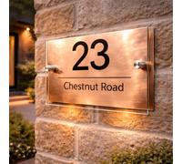 Personalised House Numbers Plaques by Blitz Craft | Glass Effect Acrylic and Rose Gold Mirrored Finish | Custom Address Text with Door Numbers for Outside, Weatherproof Design with Fixings (200x130mm)