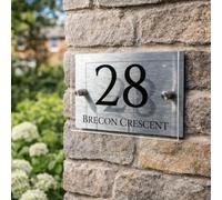 Personalised House Numbers Plaques by Blitz Craft | Glass Effect Acrylic and Silver Aluminium | Custom Address Text with Door Numbers for Outside, Weatherproof Design with Fixings (200x130mm) D002