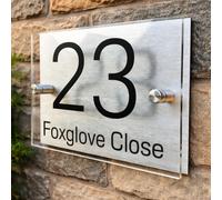 Personalised House Numbers Plaques by Blitz Craft | Glass Effect Acrylic and Silver Aluminium | Custom Address Text with Door Numbers for Outside, Weatherproof Design with Fixings (200x130mm) D001