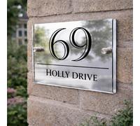 Personalised House Numbers Plaques by Blitz Craft | Glass Effect Acrylic and Silver Mirrored Finish | Custom Address Text with Door Numbers for Outside, Weatherproof Design with Fixings (200x130mm)