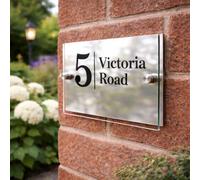 Personalised House Numbers Plaques by Blitz Craft | Glass Effect Acrylic and Silver Mirrored Finish | Custom Address Text with Door Numbers for Outside, Weatherproof Design with Fixings (200x130mm)