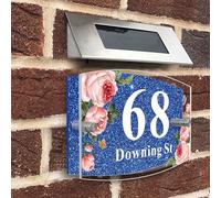 Personalised House Numbers Plaques Door Numbers House Sign for outside Glitter Acrylic House Number Road Plate Plaque Street Name Address Signs for Wall & Door Outside Decor (Blue, Design 2)