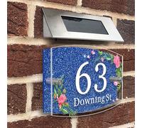 Personalised House Numbers Plaques Door Numbers House Sign for outside Glitter Acrylic House Number Road Plate Plaque Street Name Address Signs for Wall & Door Outside Decor (Blue, Design 3)