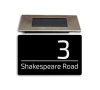 Personalised House numbers plaques with Solar Light - Modern & Durable Aluminium Composite Address Plate, Waterproof Door Number Plaques for Wall, Night Visibility House Numbers Sign- Black, 200X130MM