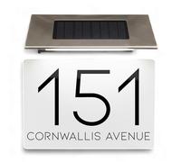 Personalised House numbers plaques with Solar Light - Modern & Durable Aluminium Composite Address Plate, Waterproof Door Number Plaques for Wall, Night Visibility House Numbers Sign- White, 280X160MM