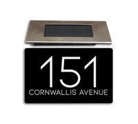 Personalised House numbers plaques with Solar Light - Modern & Durable Aluminium Composite Address Plate, Waterproof Door Number Plaques for Wall, Night Visibility House Numbers Sign- Black, 200X130MM