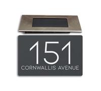 Personalised House numbers plaques with Solar Light - Modern & Durable Aluminium Composite Address Plate, Waterproof Door Number Plaques for Wall, Night Visibility House Numbers Sign- Grey, 280X160MM