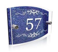 Personalised House Sign Plaque Modern Glass Effect Acrylic Door Number Wall Sign Door Plate Street Road Plate Plaque Hand Finished in UK (Blue Pattern)