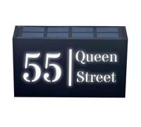 Personalised House Sign with Solar Light 180x280mm, Contemporary Address Number Plate with LED Illumination, Custom Street Name & House Number Plaque, Weatherproof Outdoor (Black, Vertical Design)