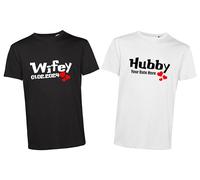 Personalised Hubby Wifey Anniversary Couple Matching Pack T Shirt Customise Your Date Anniversary Presents Gift for Husband Gift for Wife Valentines Day Presents Husband Wife Unisex Top