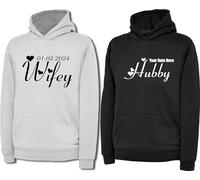 Personalised Hubby Wifey Couple Pack Hoodie Customise Your Date Anniversary Presents Gift For Husband Gift For Wife Valentines Day Husband Wife Birthday Unisex Top