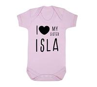 Personalised I love my Sister name, family statement [BBY7] baby grow vest, 3-6 months, Pastel Pink