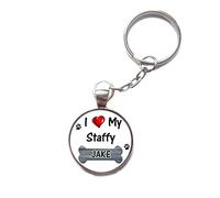 Personalised I Love My Staffy Split Keyring Dog Birthday Gift R124