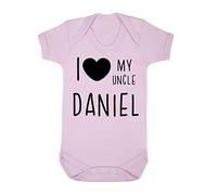 Personalised I love my Uncle name, family statement [BBY7] baby grow vest, 3-6 months, Pastel Pink