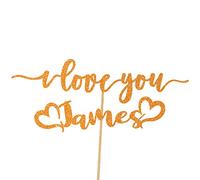 Personalised I Love You Glitter Cake Topper by Cakeshop | Custom Colour Any Name Glitter Cake Decoration for Valentines Day, Galentines Day, Anniversary, Wedding (Copper Orange)
