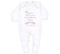 Personalised I may be a Princess but my Daddy is my King Father's Day Baby Vest or Babygrow [1st Fathers Day Gift from Daughter Unisex Present] (Babygrow: White, 6-9 Months)