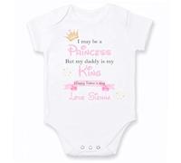 Personalised I may be a Princess but my Daddy is my King Father's Day Baby Vest or Babygrow [1st Fathers Day Gift from Daughter Unisex Present] (Baby Vest: White, 0-3 Months)