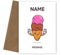 PERSONALISED Ice-Cream Cone Birthday Card. Daughter, Sister, Auntie, Mum, Teacher. Birthday, Mothers Day, Christening, Baptism, Naming Day, Birth, New Baby