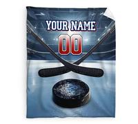 Personalised Ice Hockey Blanket for Boys Girls, 102x76cm (40"x30") Soft Flannel Throw, Custom Hockey Gifts for Kids, Cozy Flannel Blanket for Bed, Sofa, Pets, Hockey Lovers