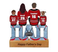 Personalised Ice Hockey Dad Plaque Custom Portrait Name Number Ice Hockey Dad Mom And Kids Sitting On Wooden Plaque Father's Day Xmas Decor Gifts For Daddy Sports Lover (style 18)