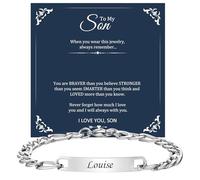 Personalised ID Bracelet for Men - Stainless Steel Silver Figaro Chain Custom Engraved Inspirational Words,Dates or Names,Personalised Gift for Men Dad Son boyfriend,21.5CM,Send Gift Box (silver-son)