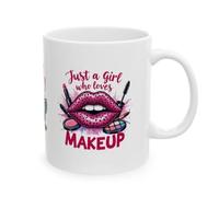 Personalised I'm Just A Girl Who Loves Makeup, Makeup Lover, Coffee Mug, Pink Lips Design, White Ceramic Cup, She, Secret Santa