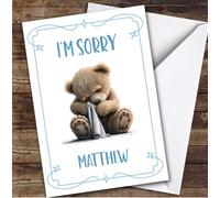 Personalised I'm Sorry Card For Anyone Bear Crying Blue | Personalized Custom Unique Greetings Card For I'm Sorry Any Text Inside & Out