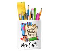 Personalised - Important Teacher Stuff - Pen Pot - Desk Organiser Tidy for School, Nursery or Office - End of Term Gift for Teachers or Teaching Assistant, TA - Ceramic Pencil Stationary Holder Stand