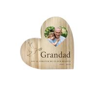 Personalised "In Loving Memory" Dove Photo Freestanding Heart | Custom Message | Sympathy Gift, Remembrance | 14cm x 13.5cm x 2cm