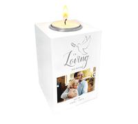Personalised "In Loving Memory" Dove Photo Memorial White Tea Light Holder - Custom Message | Sympathy Gift, Remembrance | W7cm x D7cm x H10cm