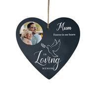 Personalised "In Loving Memory" Dove Slate Heart Hanging Decoration - Custom Message & Photo | Sympathy Gift, Remembrance | 15x16cm